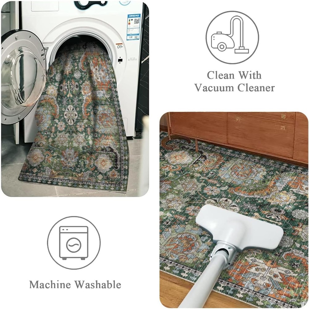RUGSURE Washable Area Rugs - Perfect 3' x 5' (Rectangular), Green