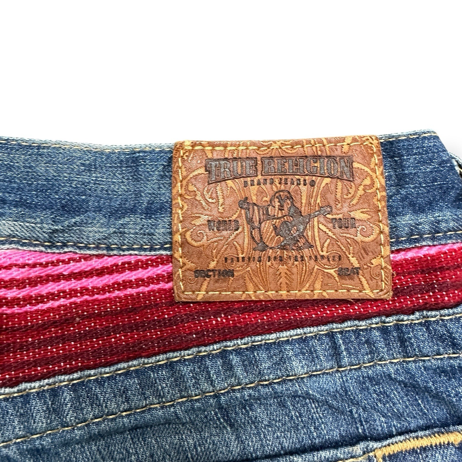 VTG True Religion Size 25 Brianna Baja Boyfriend Button-Fly Serape Patched Jeans