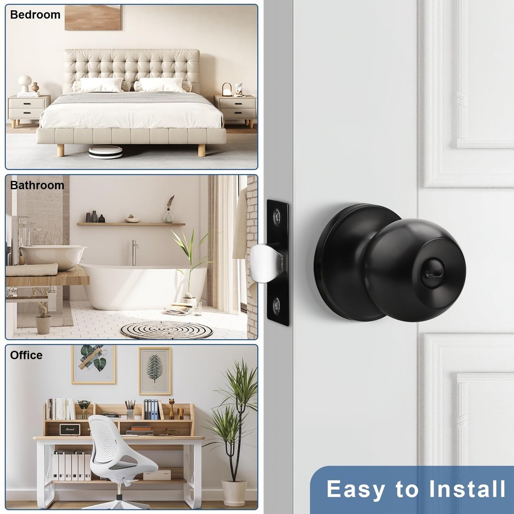 Knobonly 1 Pack Privacy Door Knobs Matte Black, Keyless Door Knobs Interior f...
