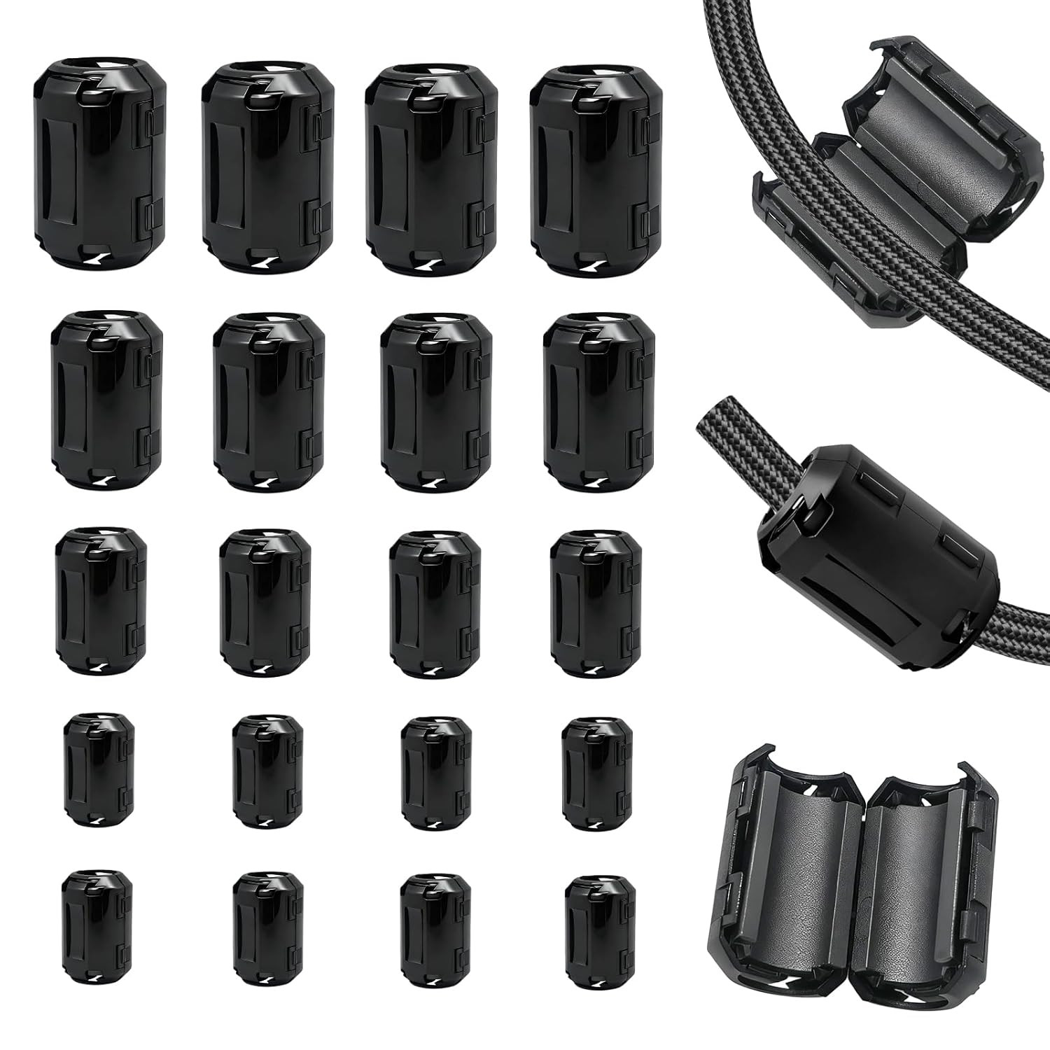 20PCS Clip-On Ferrite Beads RFI & EMI Noise Suppressor for 3–13mm Cables