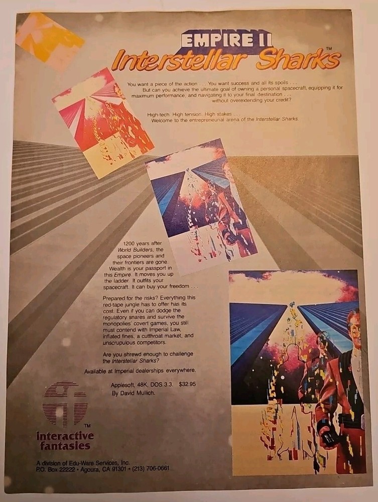 Interactive Fantasies Interstellar Sharks Empire II Computer Game Print Ad