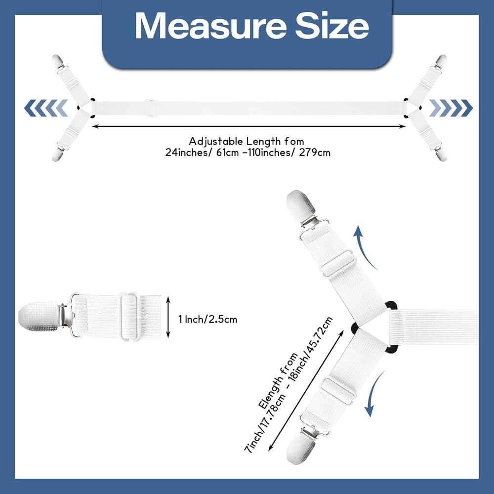 CHRORINE Bed Sheet Holder Straps Adjustable Sheet Fasteners Clips Keep Bedding S