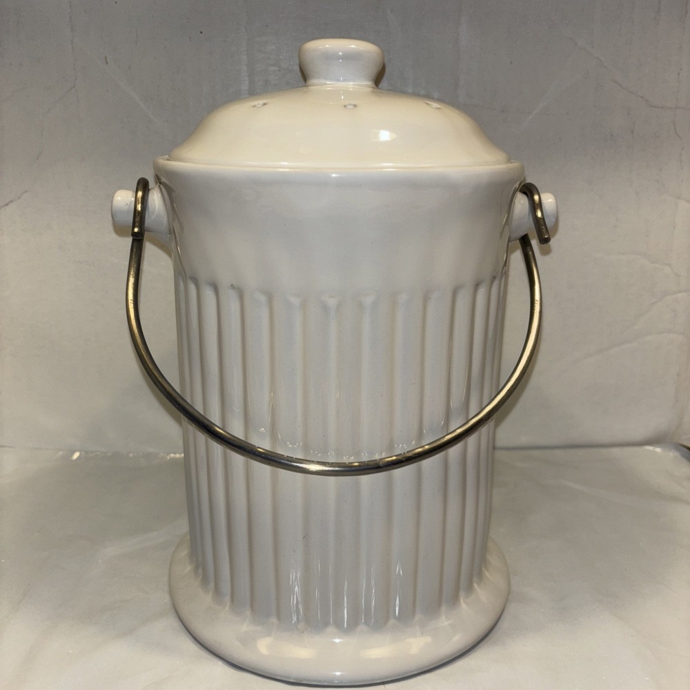 Norpro, White ,Ceramic Compost Keeper, One Size 10.5"x8"