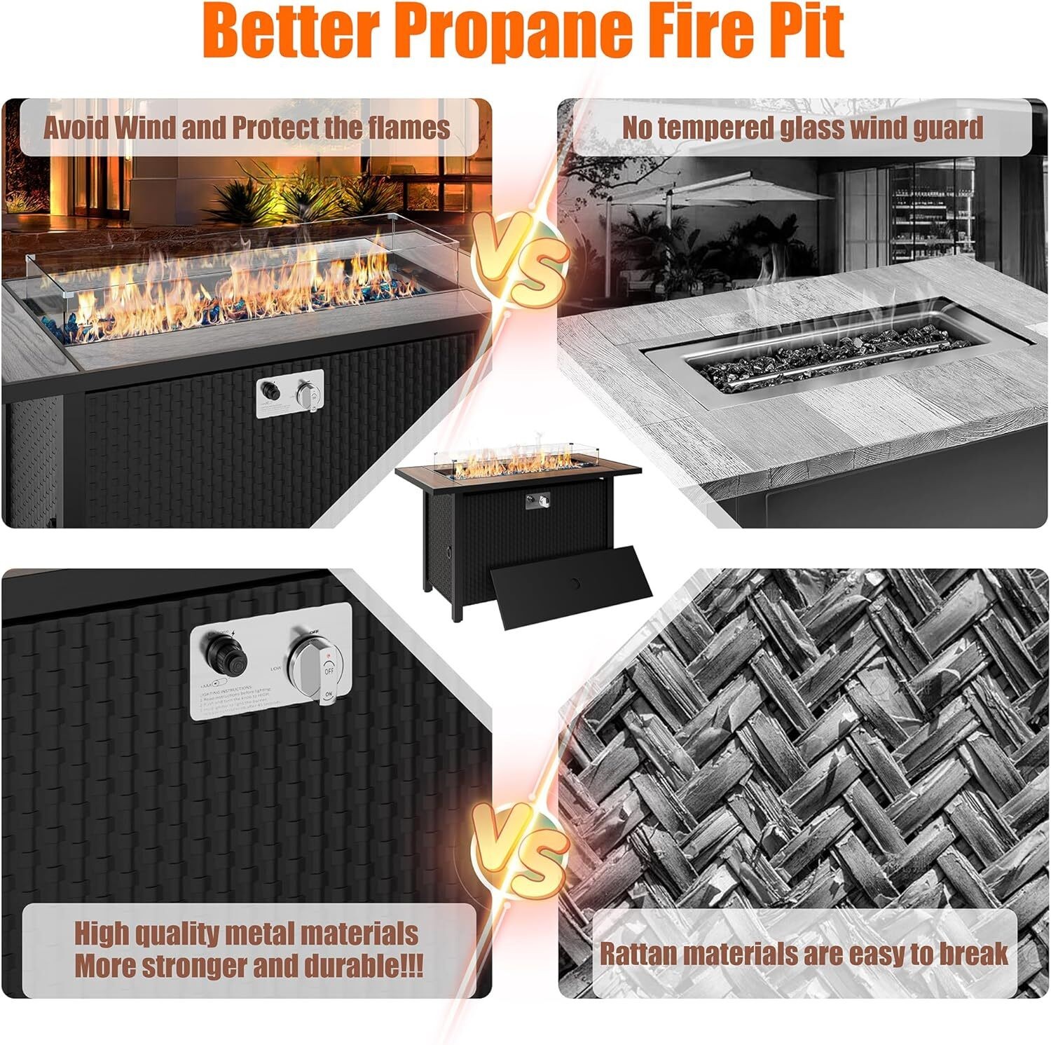 45 inch Outdoor Propane Fire Pit 50000 BTU Gas Fire Pit Table w/Lid for Patio