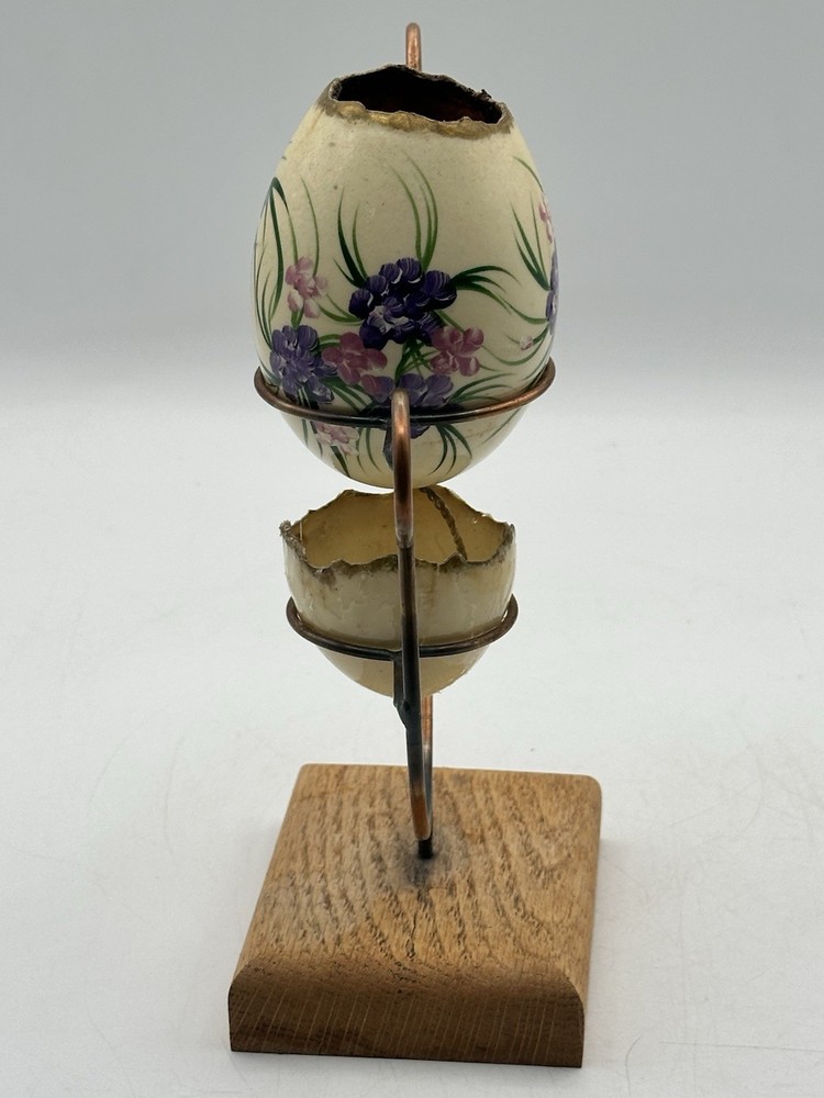 Eggshell Planter Self Watering On Decorative Stand Hand Painted Iris Design OOAK