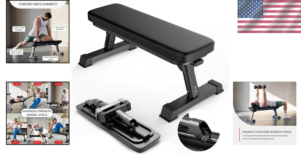 Foldable Flat Bench for Weight Training - 1,000 lb Capacity