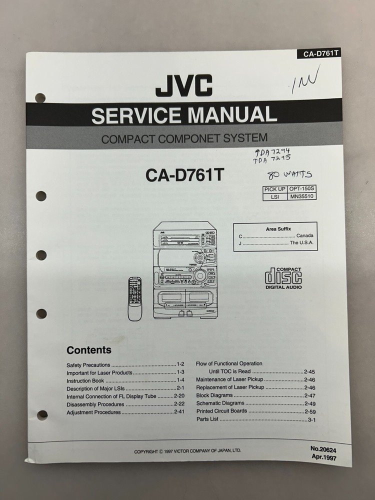 JVC CA-D761T Original Service Manual Free Shipping