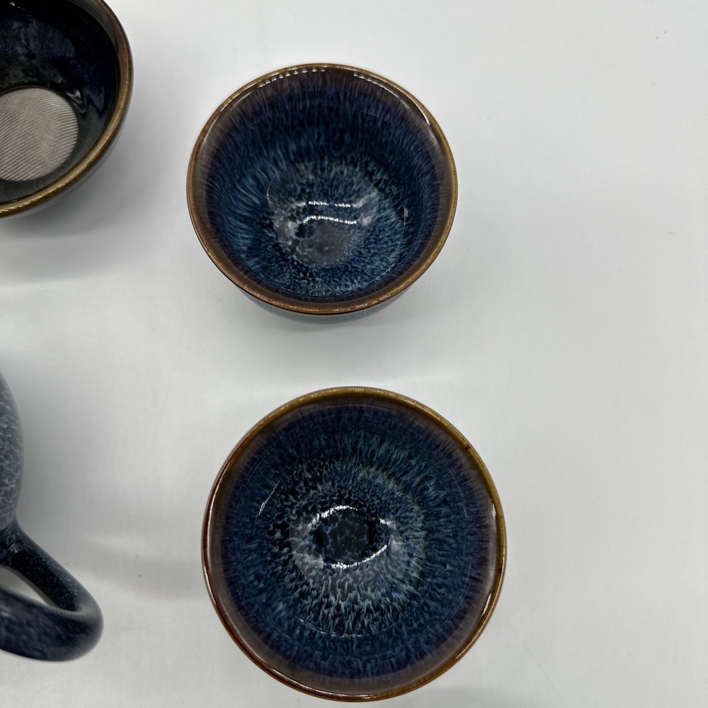 Tenmoku Tea Set - Blue - Missing One Cup