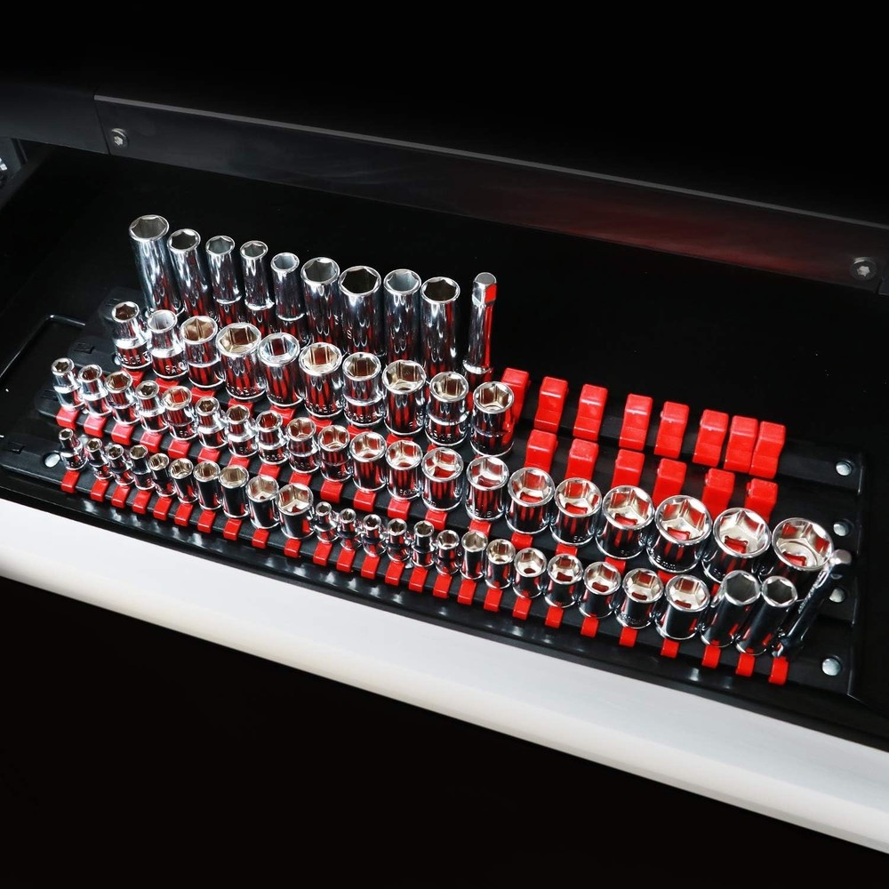 Portable Socket Organizer Tray Set with Heavy Duty Clips for Tool Storage