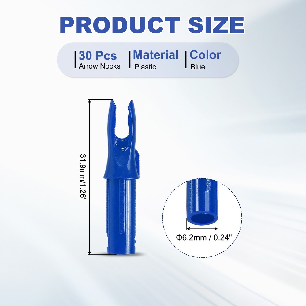 30 Pack Archery Arrows Nocks 6.2mm Plastic Insert Arrow Nock Blue