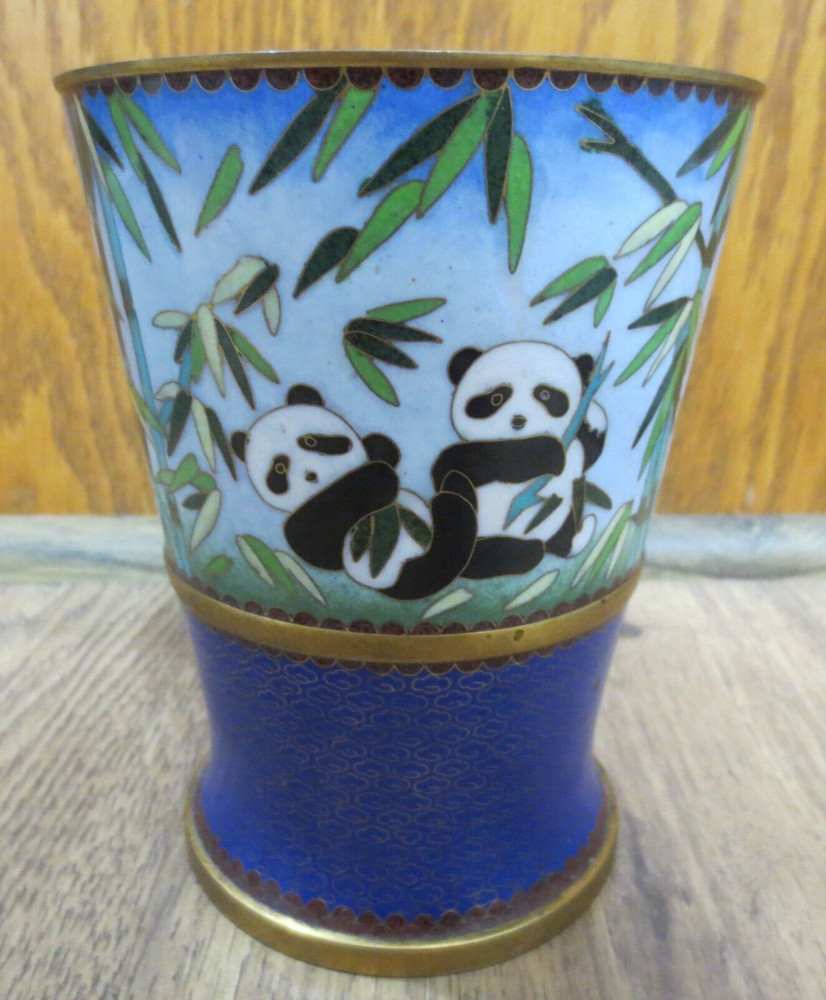 Panda Bears & Greenery Brass Vase/Planter