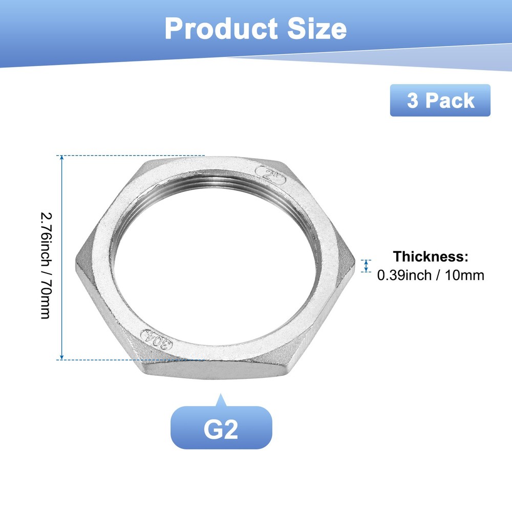3-Pack Cast Pipe Fitting Hex Locknut, G2 Female Thread Hex Locking Nut