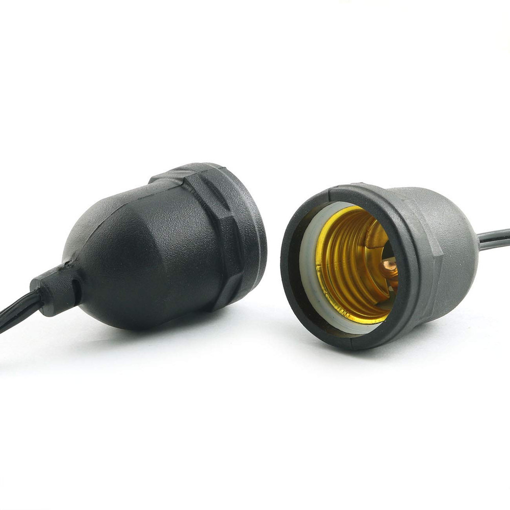 5 Pcs E26 E27 Temporary Light Socket Flame Retardant Waterproof Pigtail Black