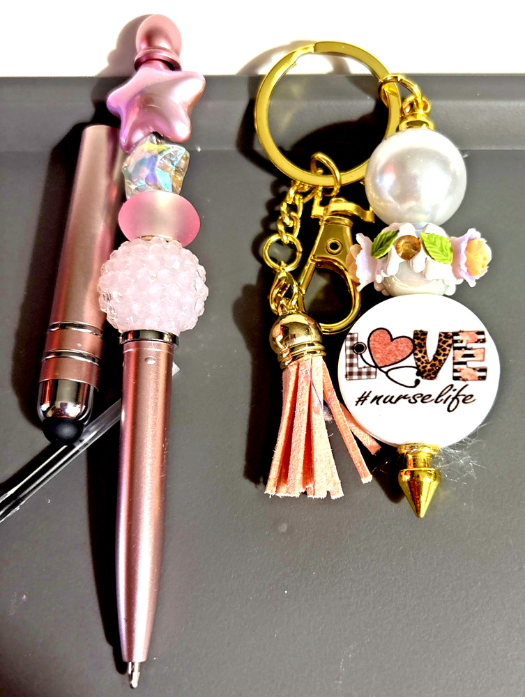 HAND MADE BEAD PEN & KEY CHAIN & INK REFILL- with STYLUS TIP