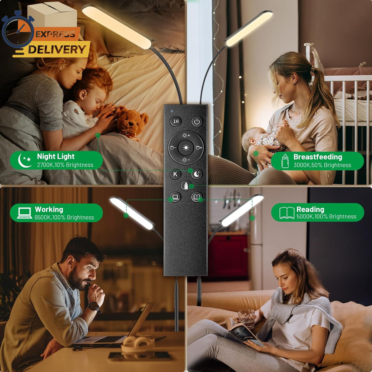 Dimmable LED Floor Lamp, Super Bright Reading Lamps Floor, Black