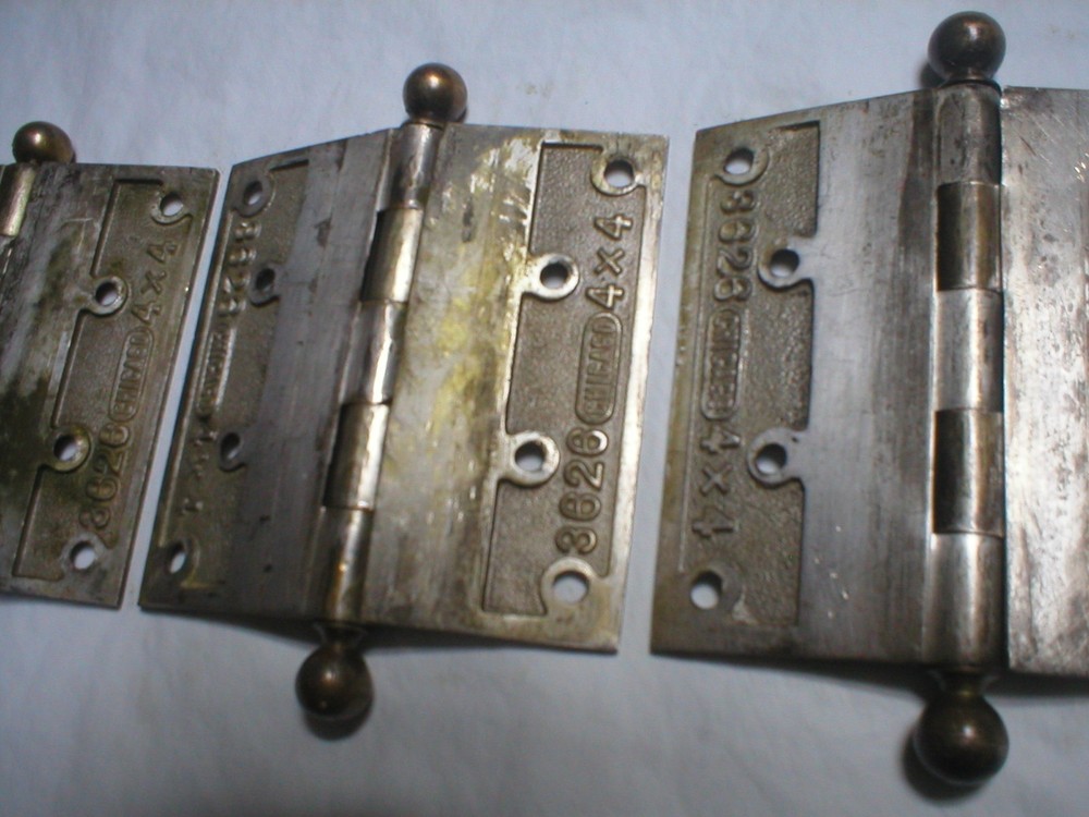 Antique Chicago Solid Brass and Nickle Ball Tipped 4" Hinges