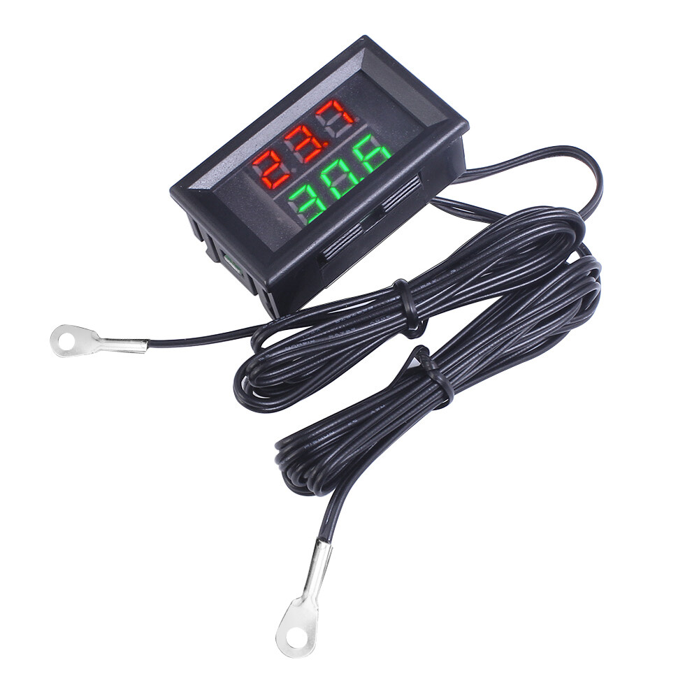 DC4-28V Dual LED Display Digital Temperature Sensor NTC Metal Probe Thermometer