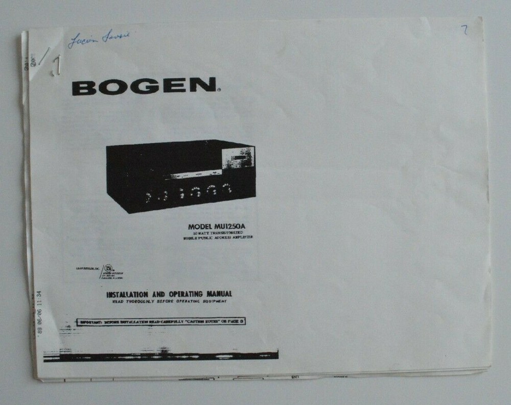 BOGEN model MU1250A Installation & operating manual