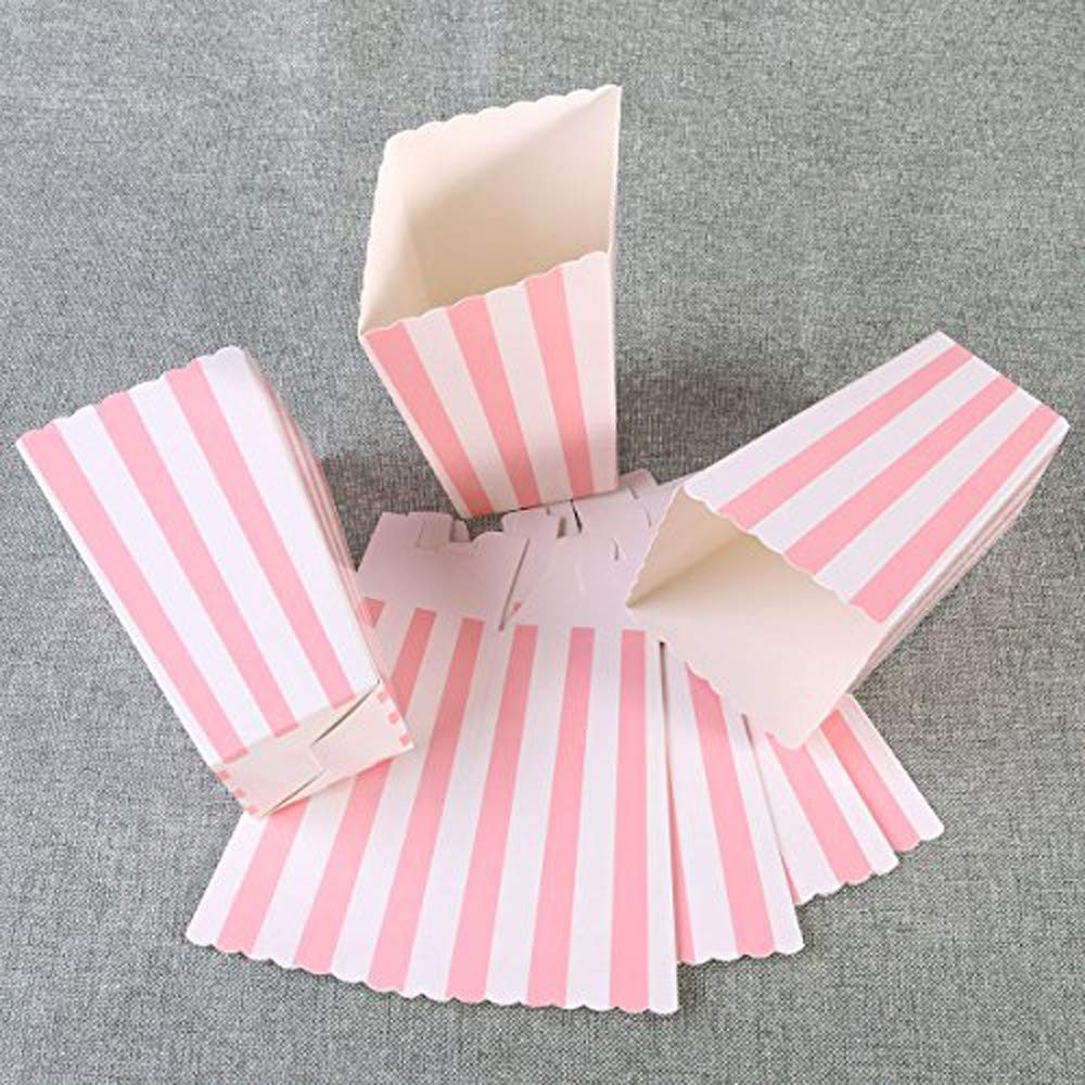 BinaryABC Popcorn Boxes,Stripe Pattern Decorative 24 Count (Pack of 1), Pink