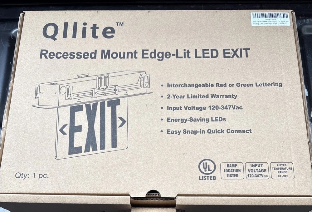 Qllite Recessed Exit Light LED EXIT Sign -GREEN - 120-347vac