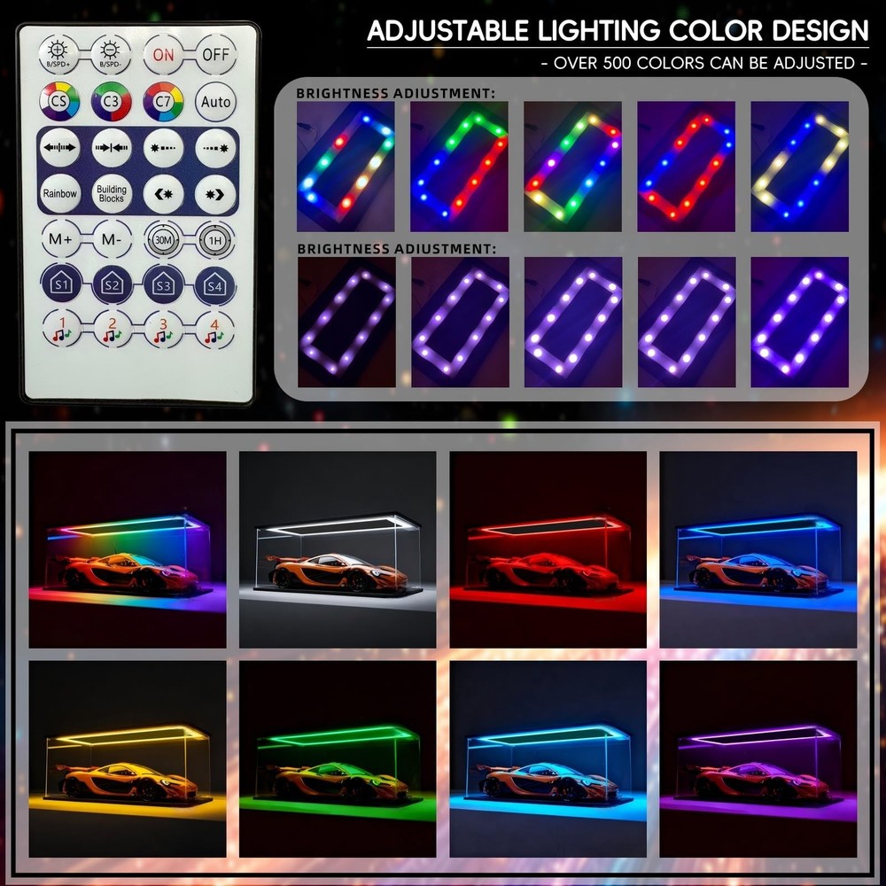 Clear Acrylic Display Case with RGB LED Light,Dustproof Showcase Display Box ...