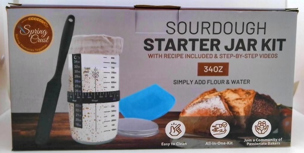 Spring Crust Sourdough Starter Jar Kit 34oz Open Box Complete Baking Set