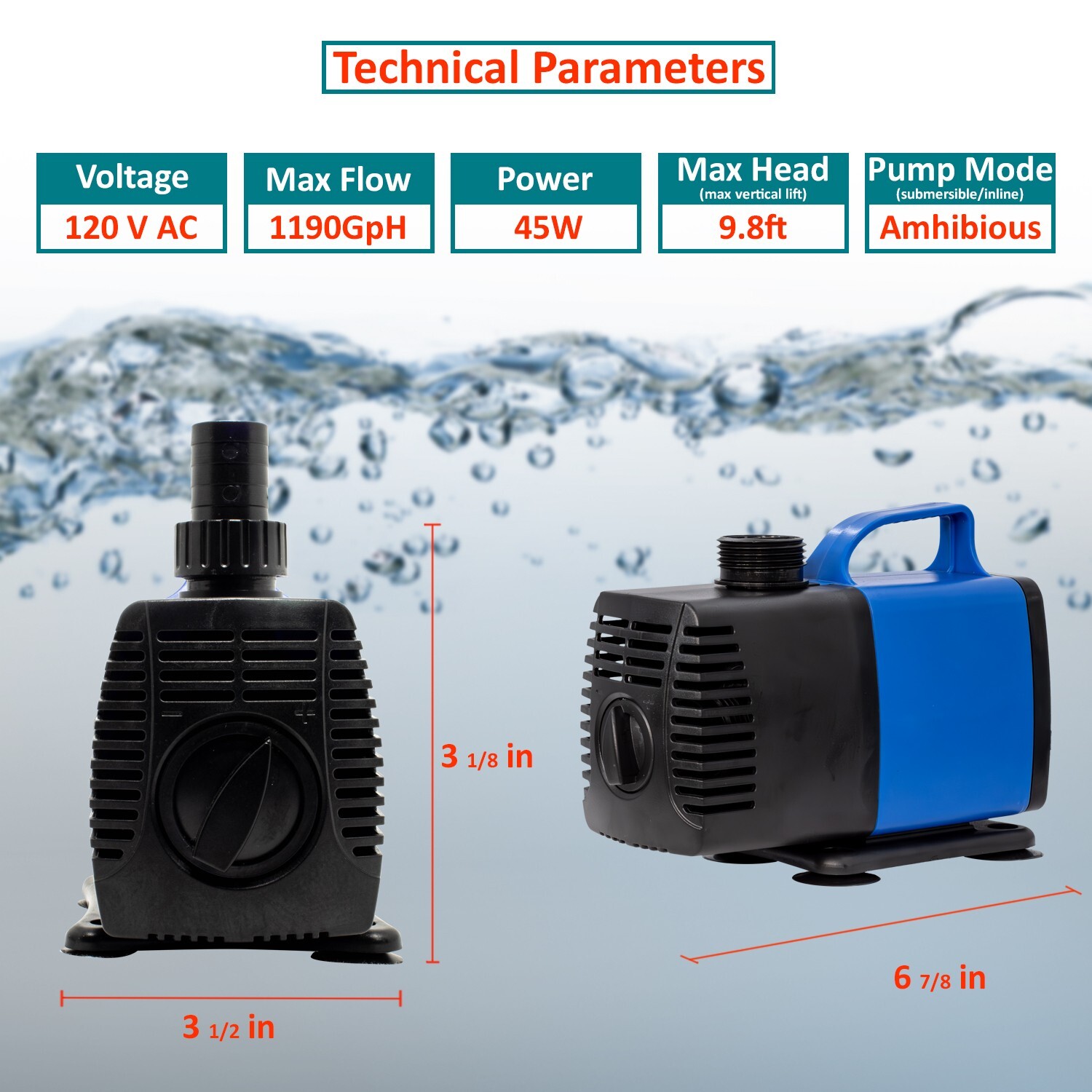 Amphibious water pump 1200 GPH 1pc.