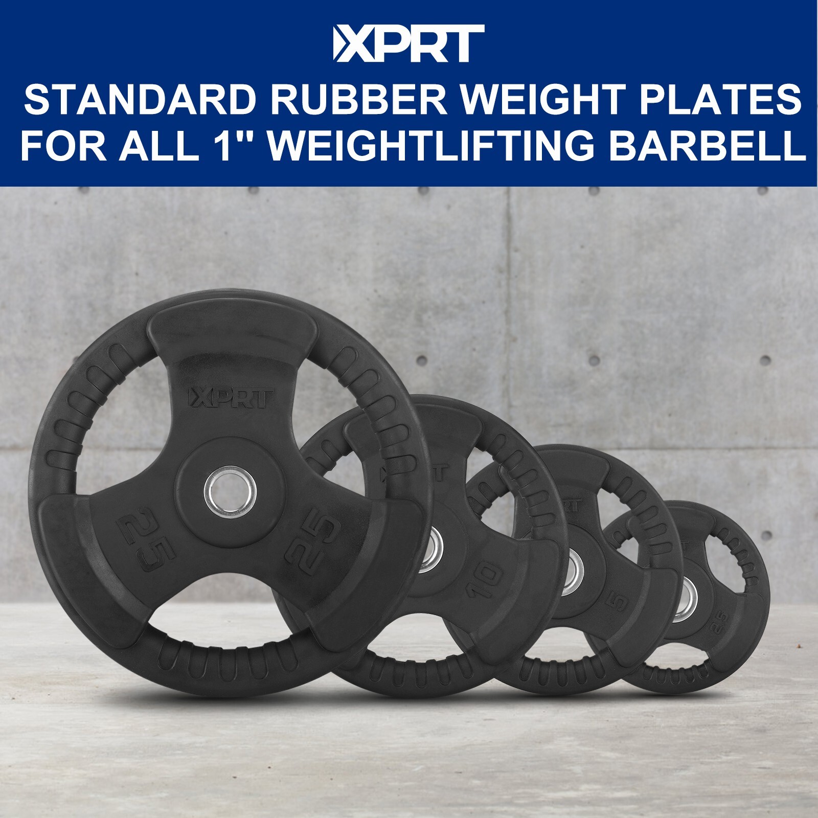 XPRT Fitness Standard Weight Plates 2.5-45lb Rubber Coated Triple-Grip Home Gym
