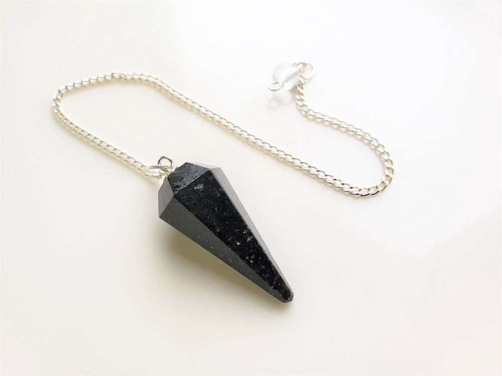 Natural Black Agate Pendulum, Gemstone Pendulum 6 Sided with Bead / Divination