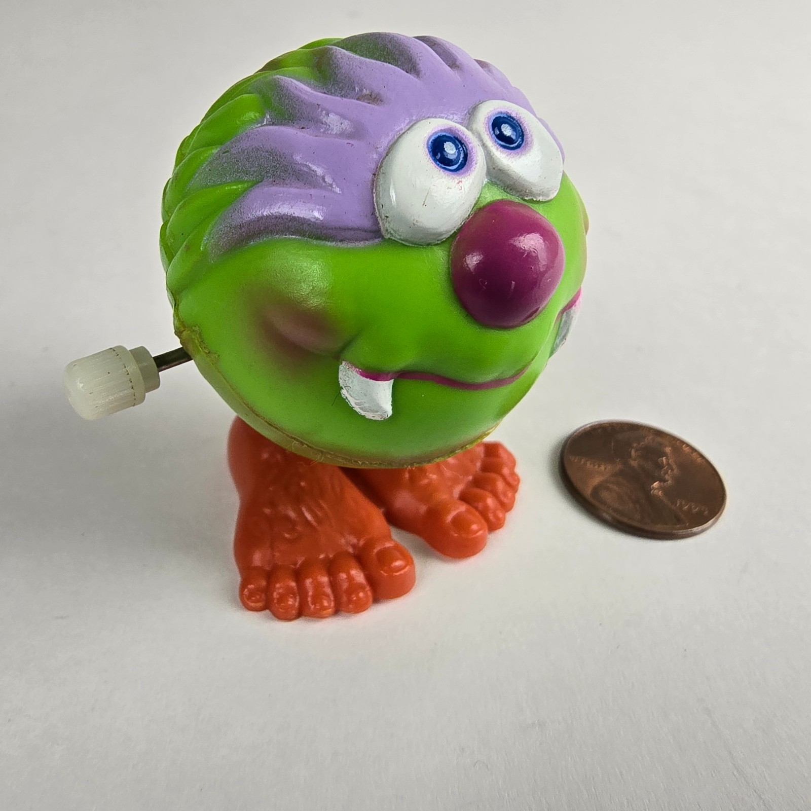 SOMA Monster Ball Wind-Up Jumping Toy Walker Working Fangs Fur Red Nose 80s VTG