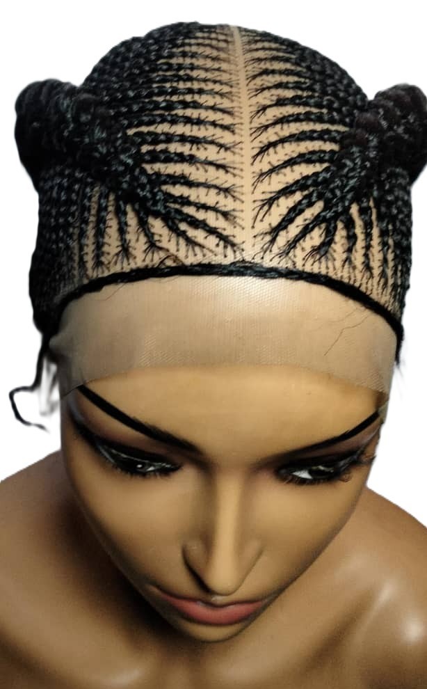 Bun Braided Wig. Ghana Cornrow Braids Full Lace with Baby Hair Bun Wig
