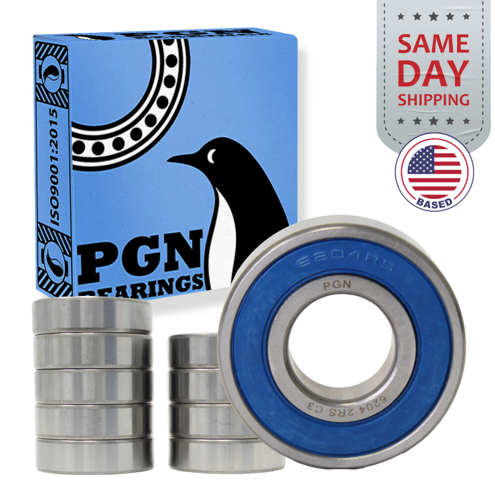 (10) 6204-2RS Premium Rubber Seal Ball Bearing C3 EMQ, 20x47x14, 6204 2RS 6204rs