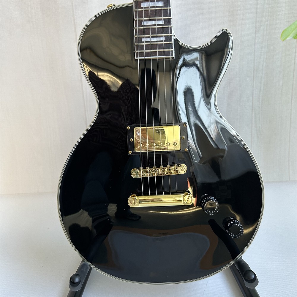 Modern Black Solid Body Electric Guitar with H Pickups Fixed Bridge 6 String