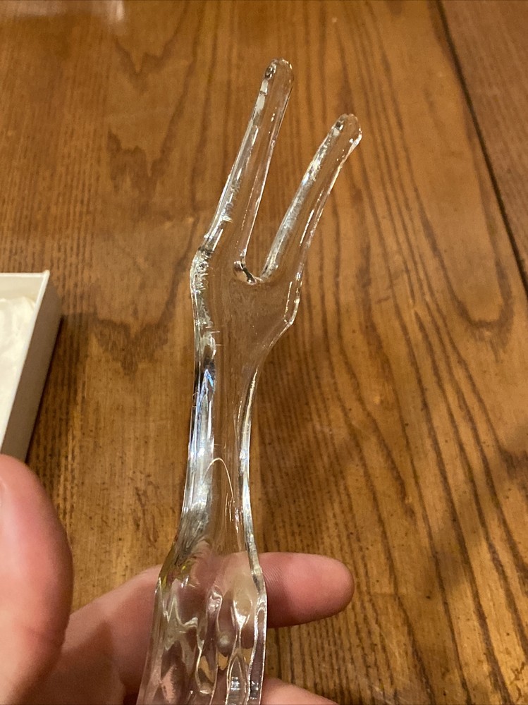 Vtg CHELTENHAM Glass 9.5" Serving Fork Embossed Diamond Pattern Handle In Box