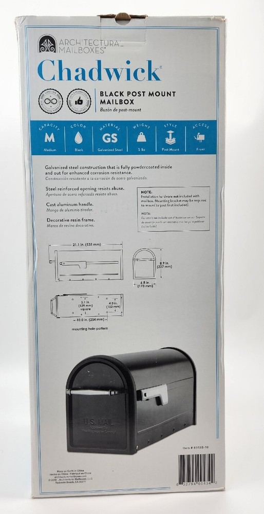 Architectural Mailboxes Black Post Mount Mailbox Rust-Resistant Galvanized Steel