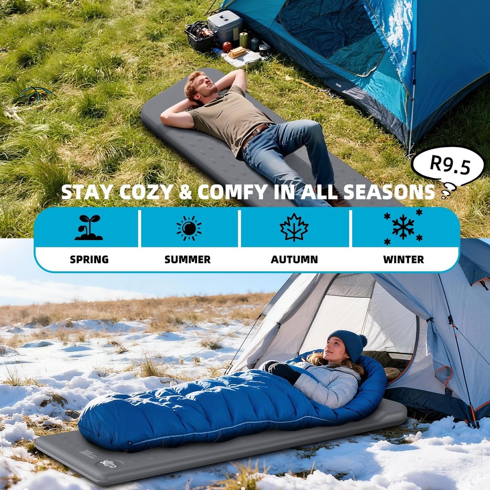 KASIMO Memory Sleeping Pad for Camping, 3" Compact Ultra-Thick Foam Sleeping ...
