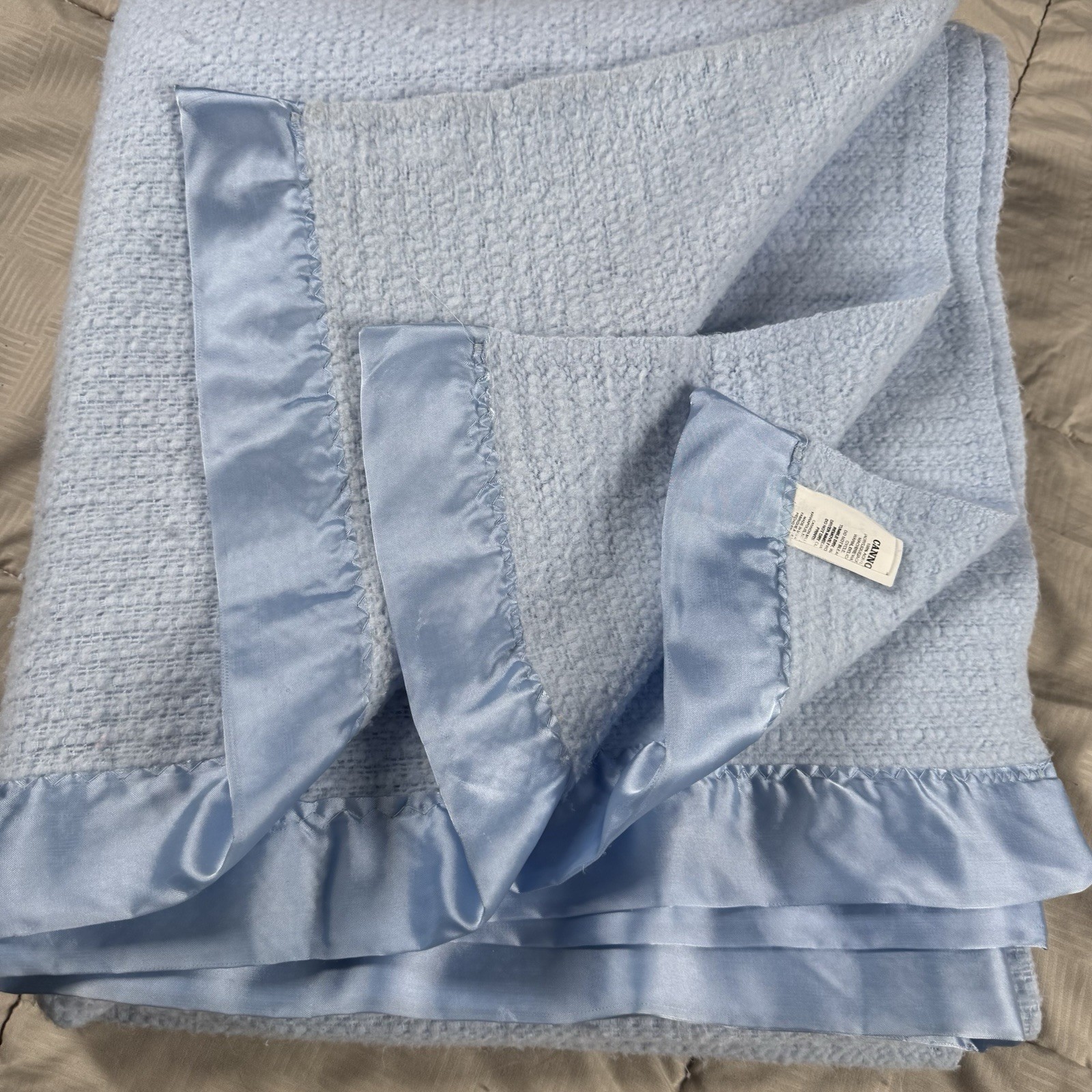 VTG Blue Blanket Thermal Waffle Weave Soft Satin Trim Cannon Mills Co 72x82