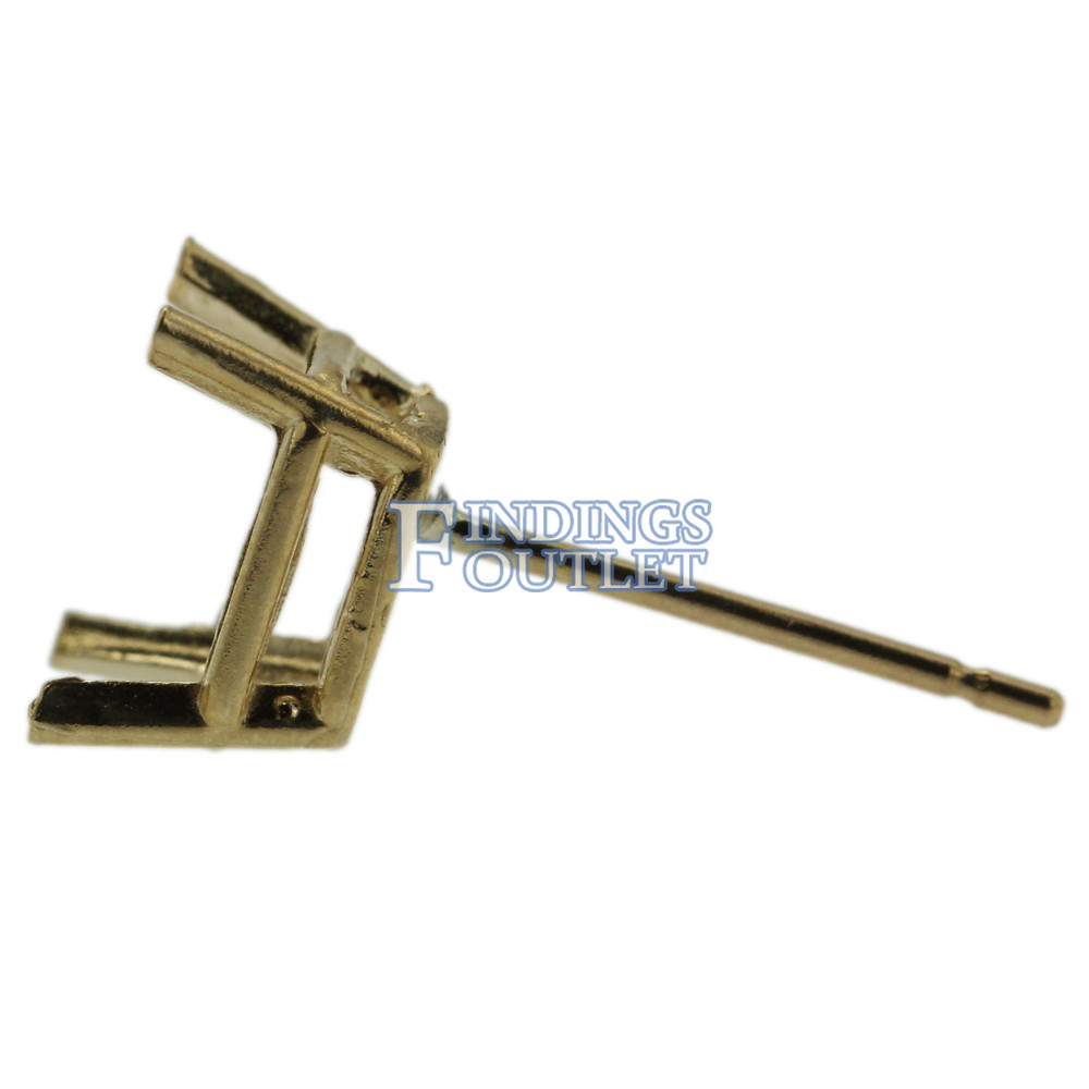 14k Yellow Gold Emerald Cut Stud Earring Mounting Setting Push Back Post 4 Prong