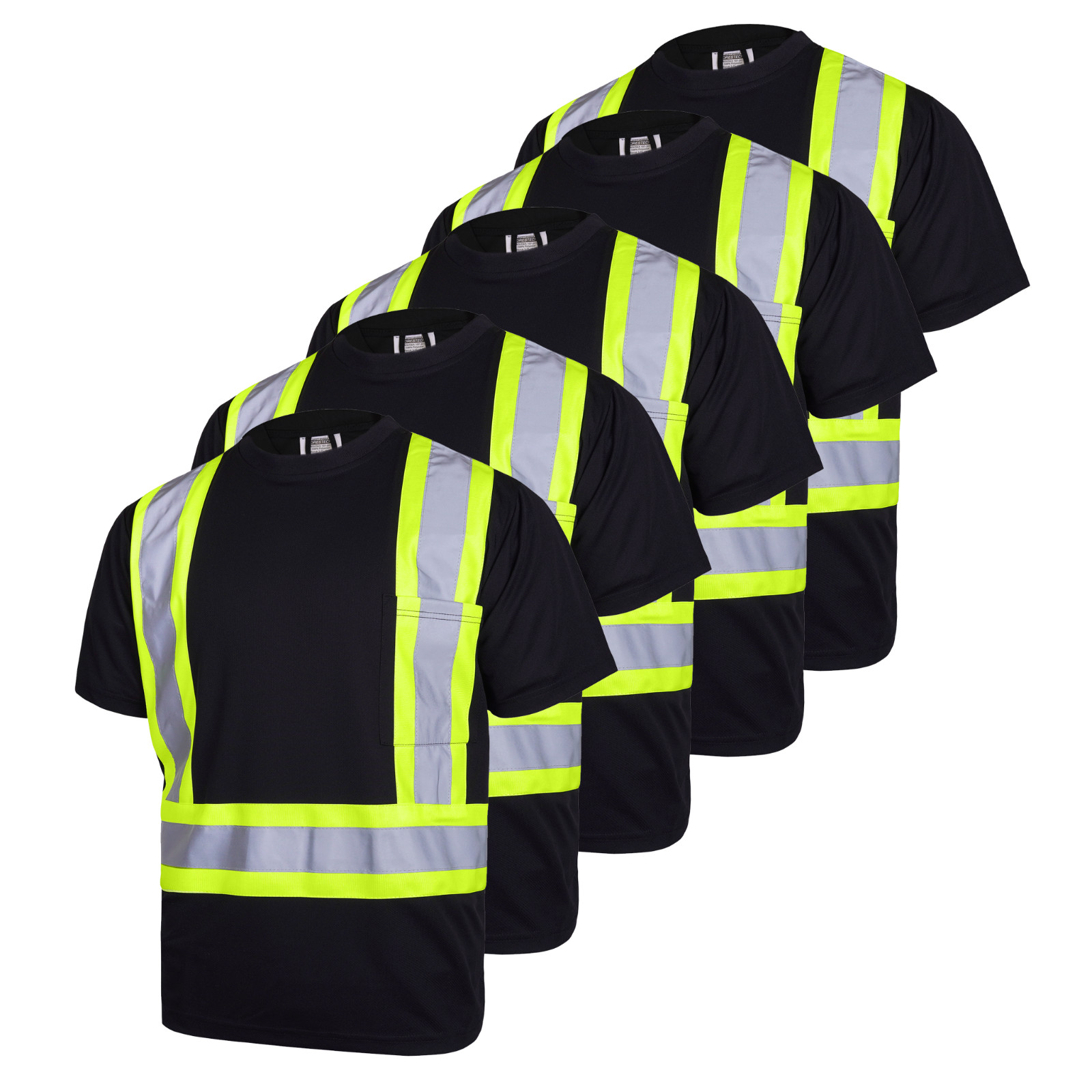 5 pack Hi Vis Black Shirt Reflective Safety Short Sleeve HIGH VISIBILITY