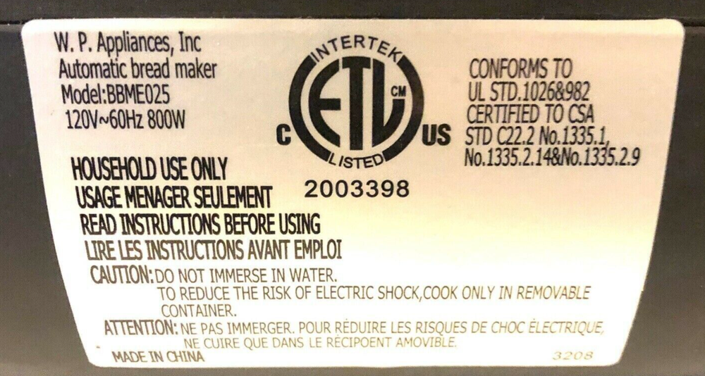 Hinge for Lid on Wolfgang Puck Bistro Bread Maker Model BBME025 WPBME025