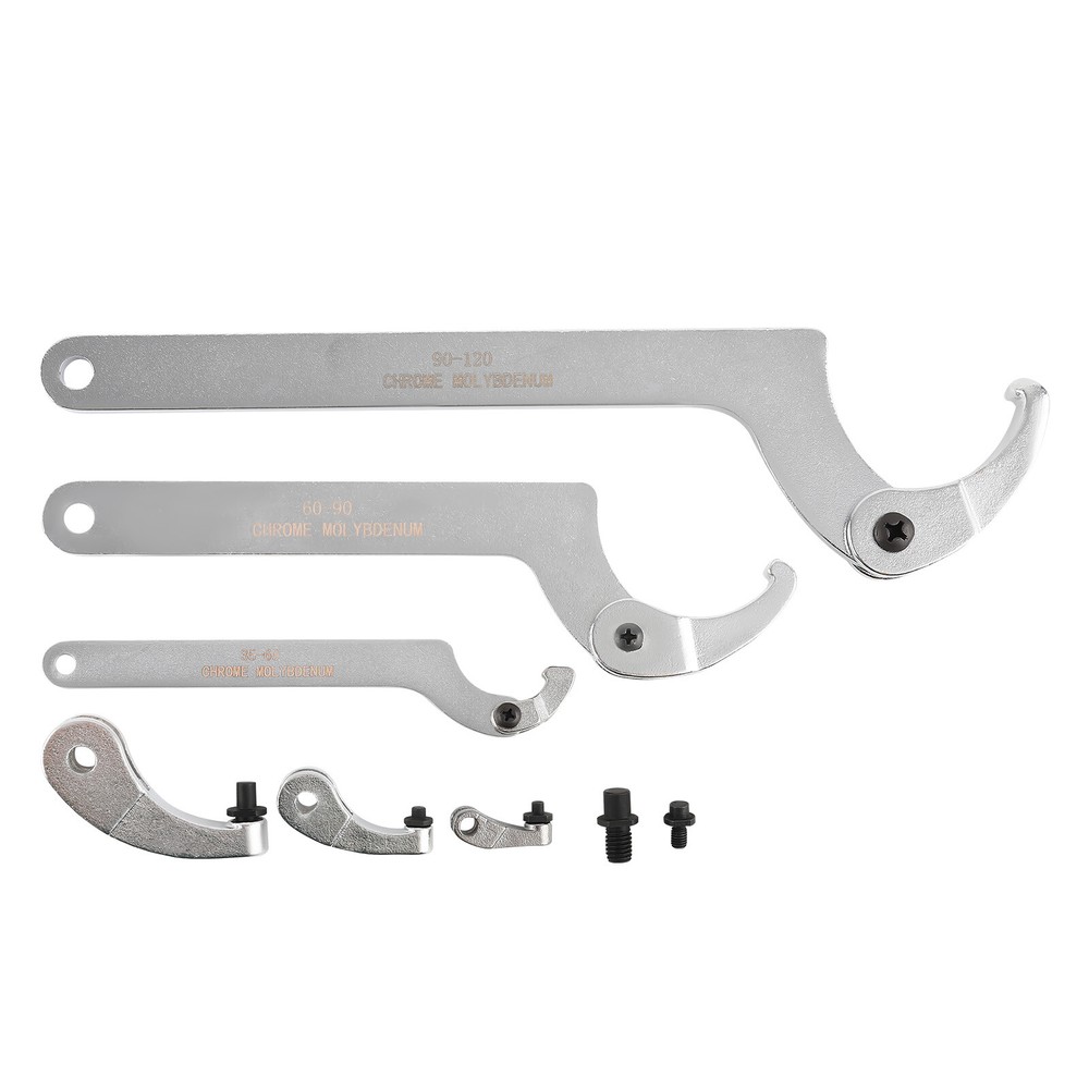 8X Adjustable Hook Pin Spanner Wrench Tool Set Locking Nut Wrench 35mm-120mm US