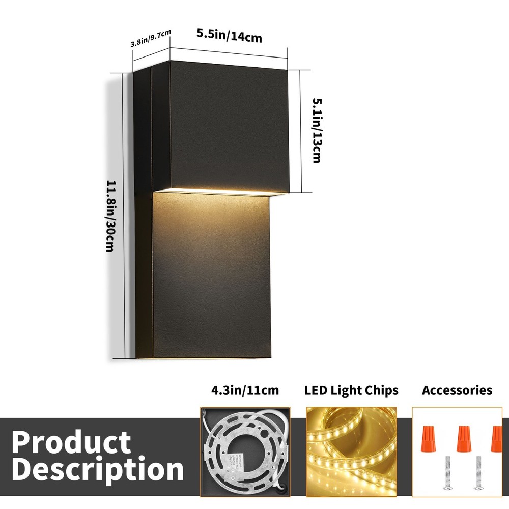 2-Pack 11.8 in. Black Wall Light