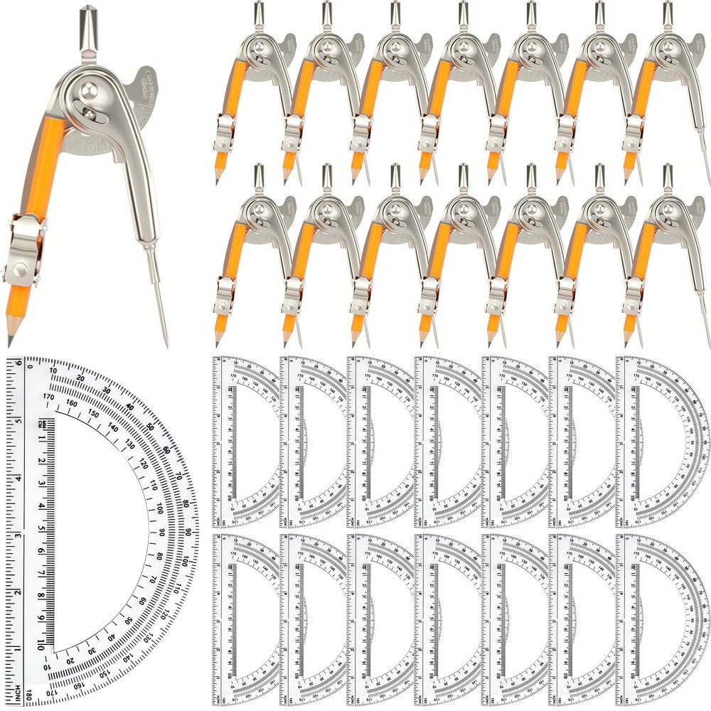 30 Pack Geometry Tool Set, Math Compass for Geometry and 6 Inch Protractor Se...