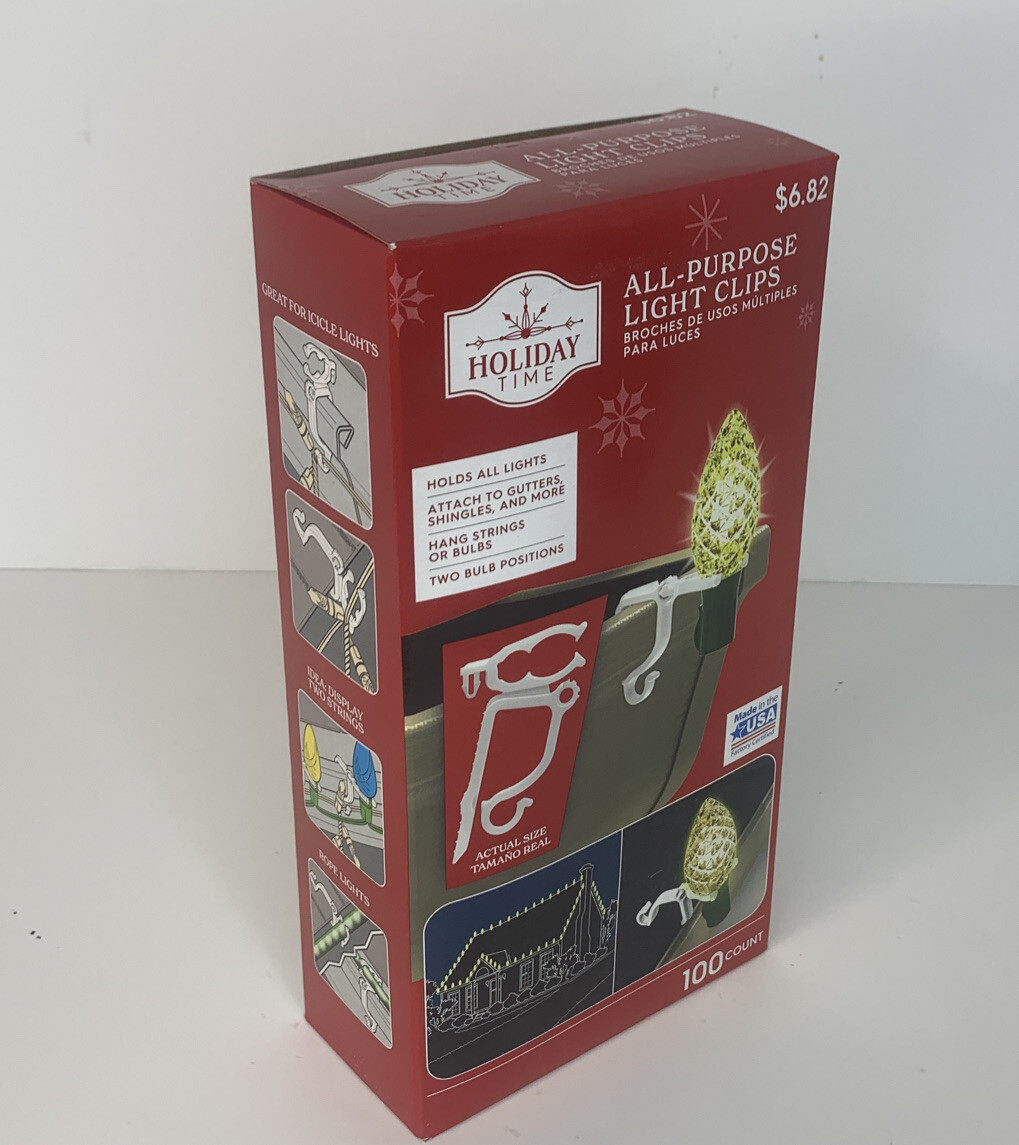 Holiday Time Light Clips All-Purpose Christmas Light Hooks 100 Clips Per Box New