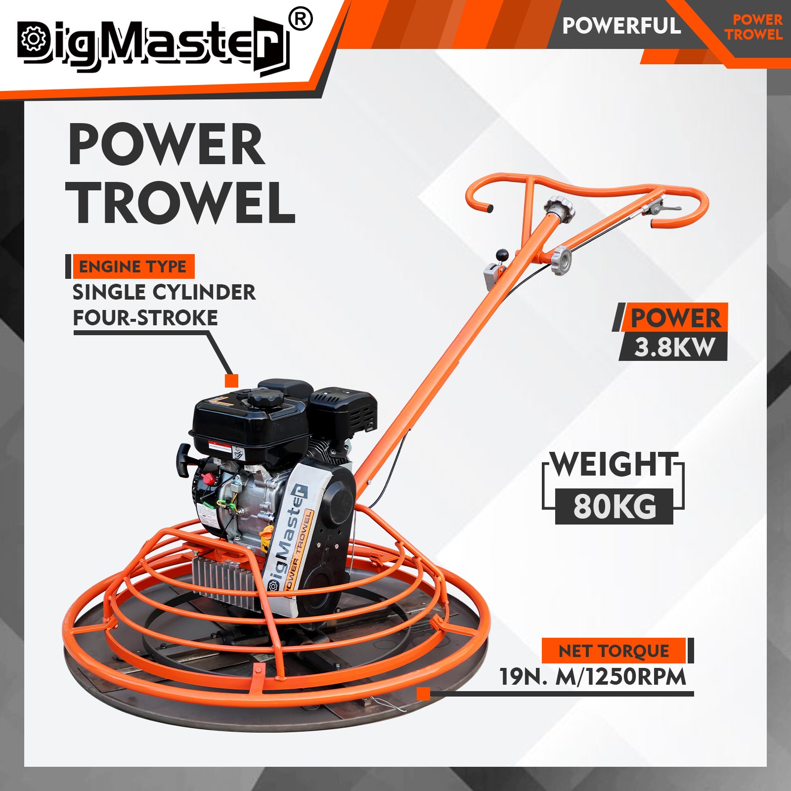 7HP Gas Power 39.37" Cement Surface Finishing Power Trowel Machine w/Float Pan