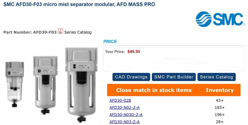 SMC AFD30-F03 Micro Mist Separator, Modular, AFM MASS PRO WORKING PULL [B4B3]