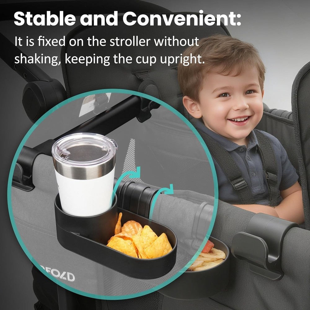 Forward-Facing Support Bar + 4-Pack Stroller Wagon Snack Tray with Spill-Proof C