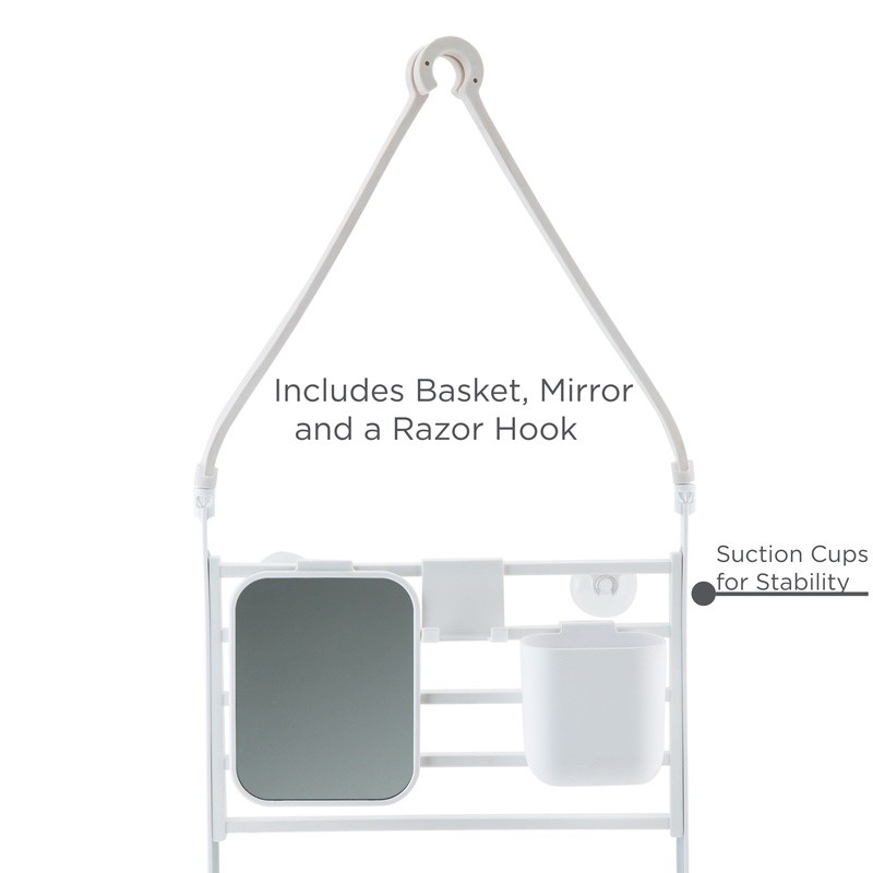 Deluxe Flex Adjustable Shower Caddy Organizer W/ Hooks Storage Baskets Mirror US