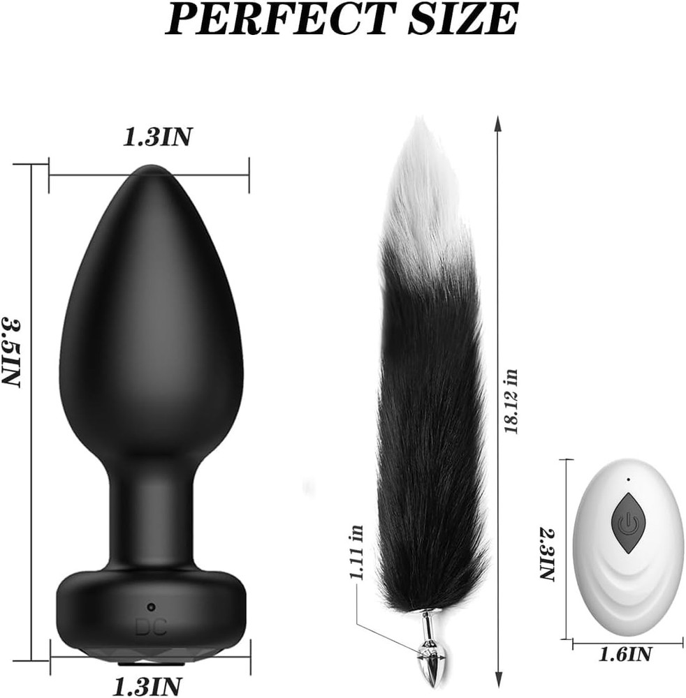 2PCS Anal Plug Vibrator Set – Remote Control Silicone Butt Plug & Fox Tail Met