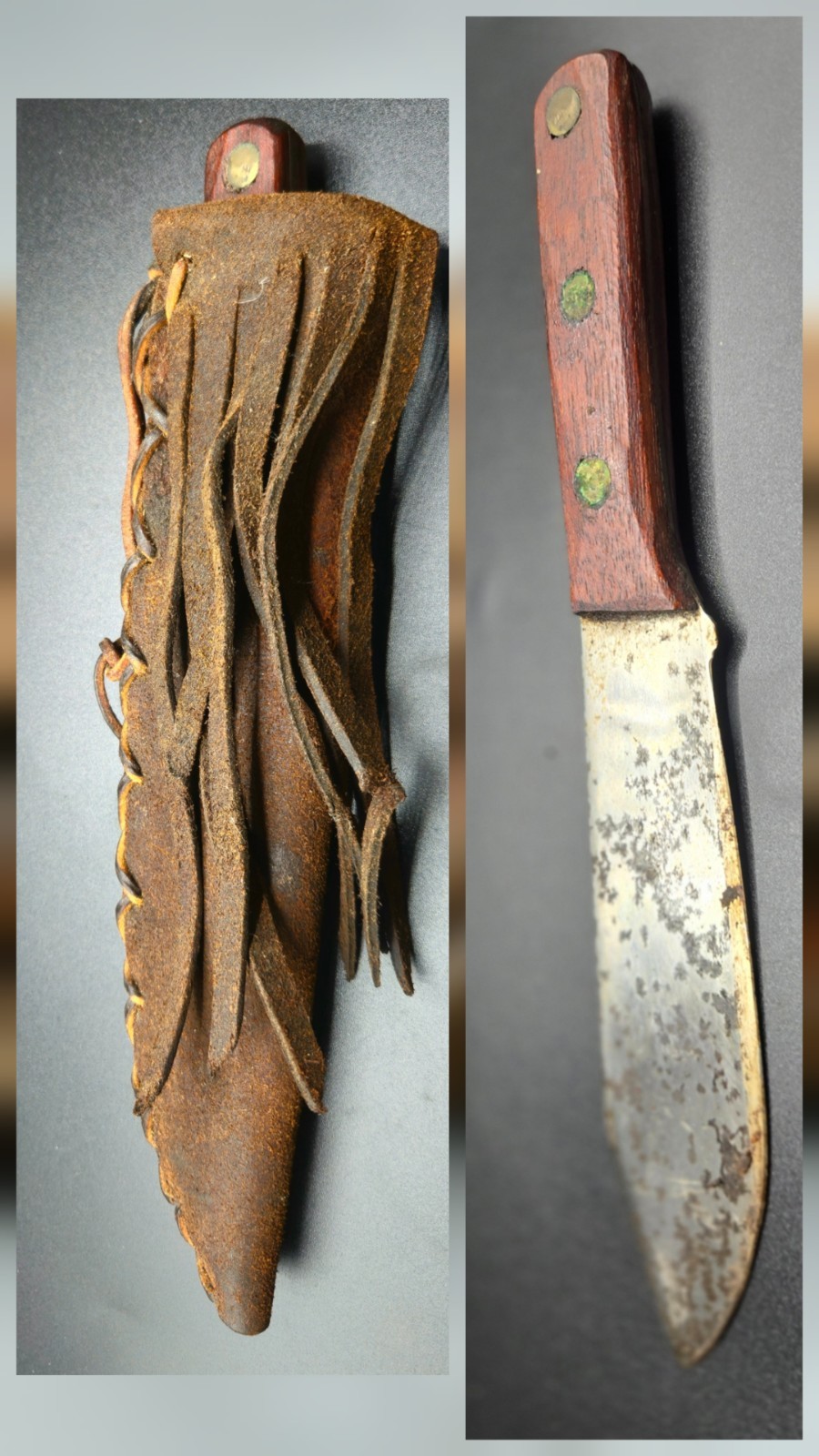 Vintage Trade Knife with Leather Fringe Sheath - Collectible
